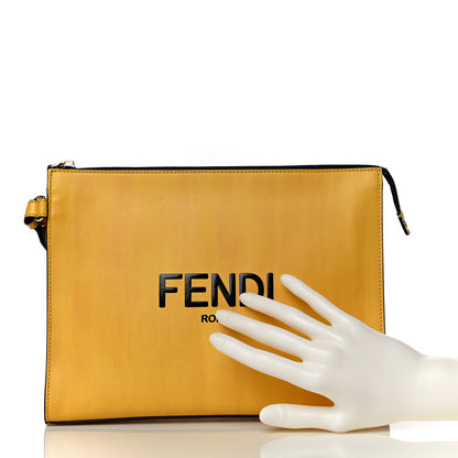 Fendi Vitello Fluffy Logo Clutch Bag Yellow Box Black 2 of 10
