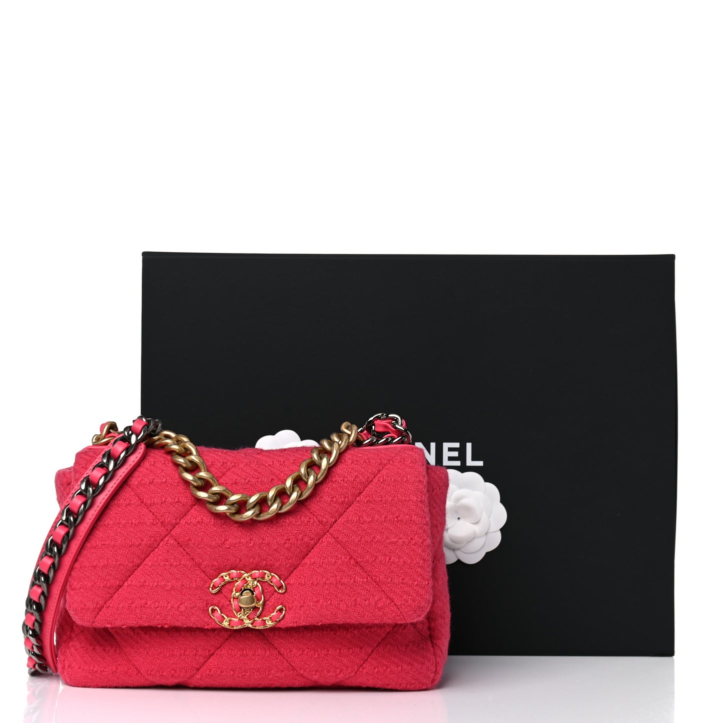 Tweed Quilted Medium Chanel 19 Flap Raspberry