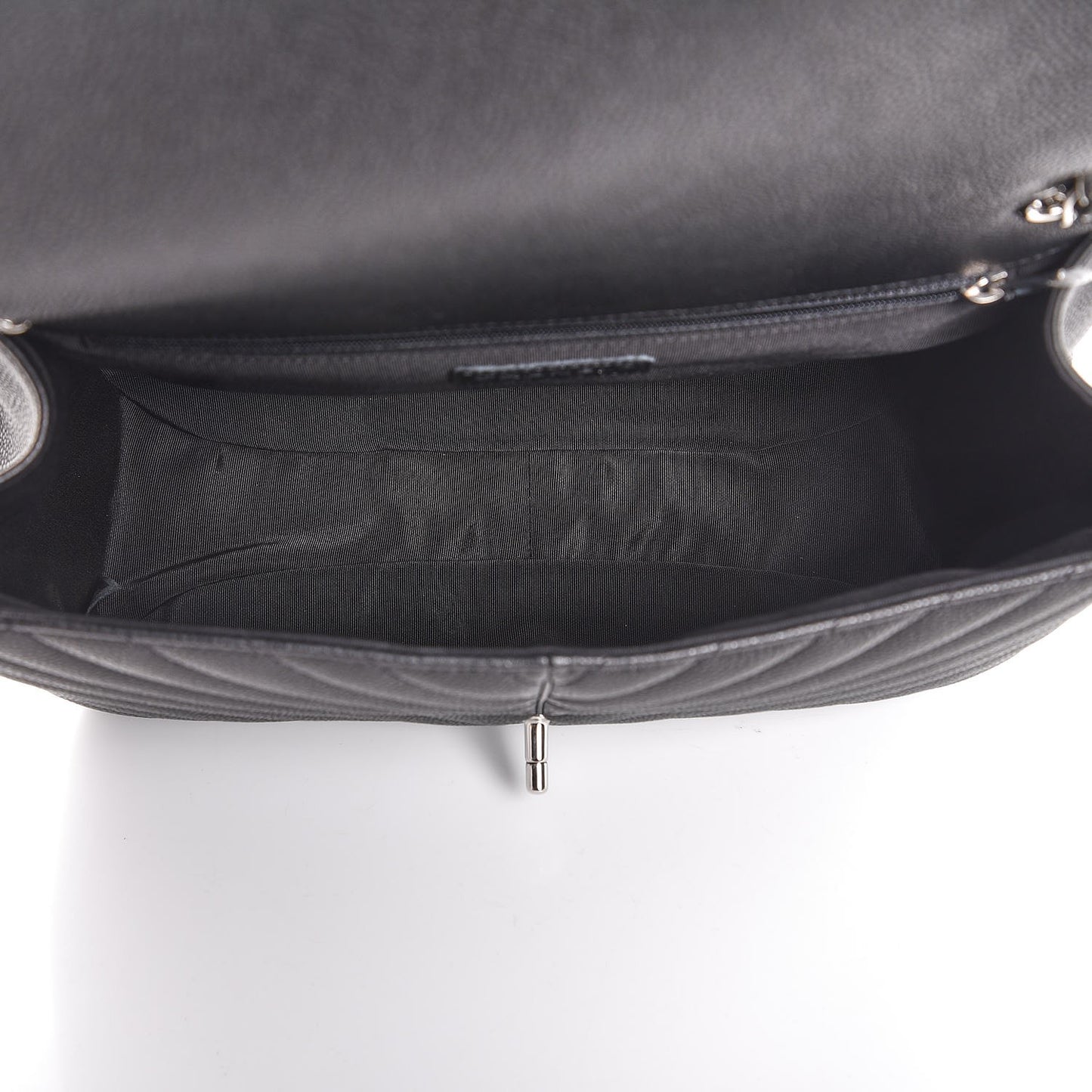 Caviar Chevron Quilted Large Puffy CC Flap Black