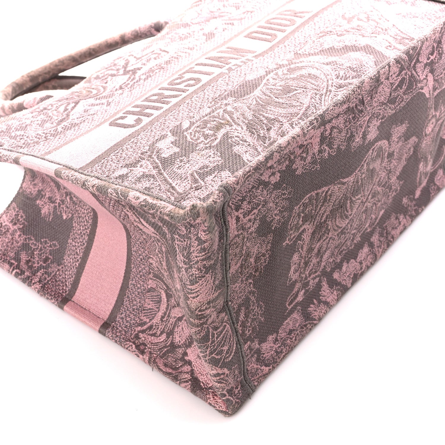 Christian Dior Canvas Embroidered Medium Dioriviera Toile De Jouy Book Tote Pink Grey 9 of 10
