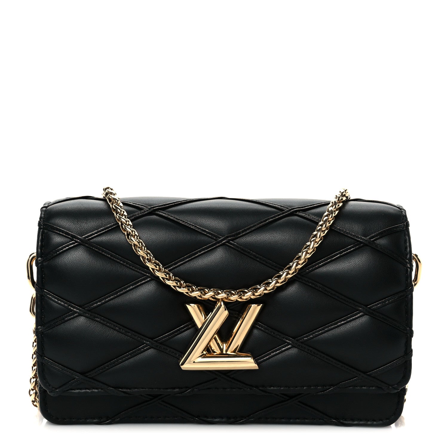 Louis Vuitton Lambskin Malletage Wallet On Chain GO-14 Black 1 of 11