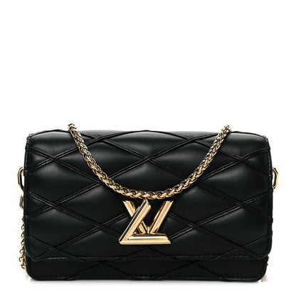 Louis Vuitton Lambskin Malletage Wallet On Chain GO-14 Black 1 of 11