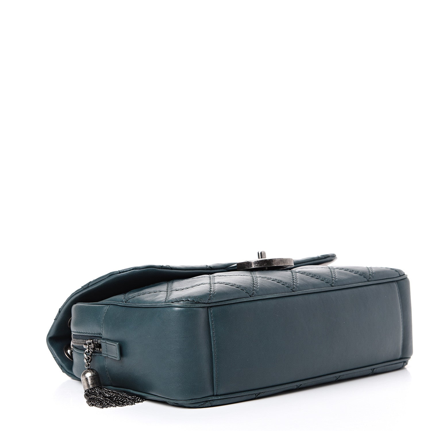 Chanel Calfskin Quilted Jumbo Coco Sporran Flap Dark Green 3 of 12