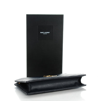 Saint Laurent Grain De Poudre Matelasse Chevron Monogram Wallet Navy 4 of 7