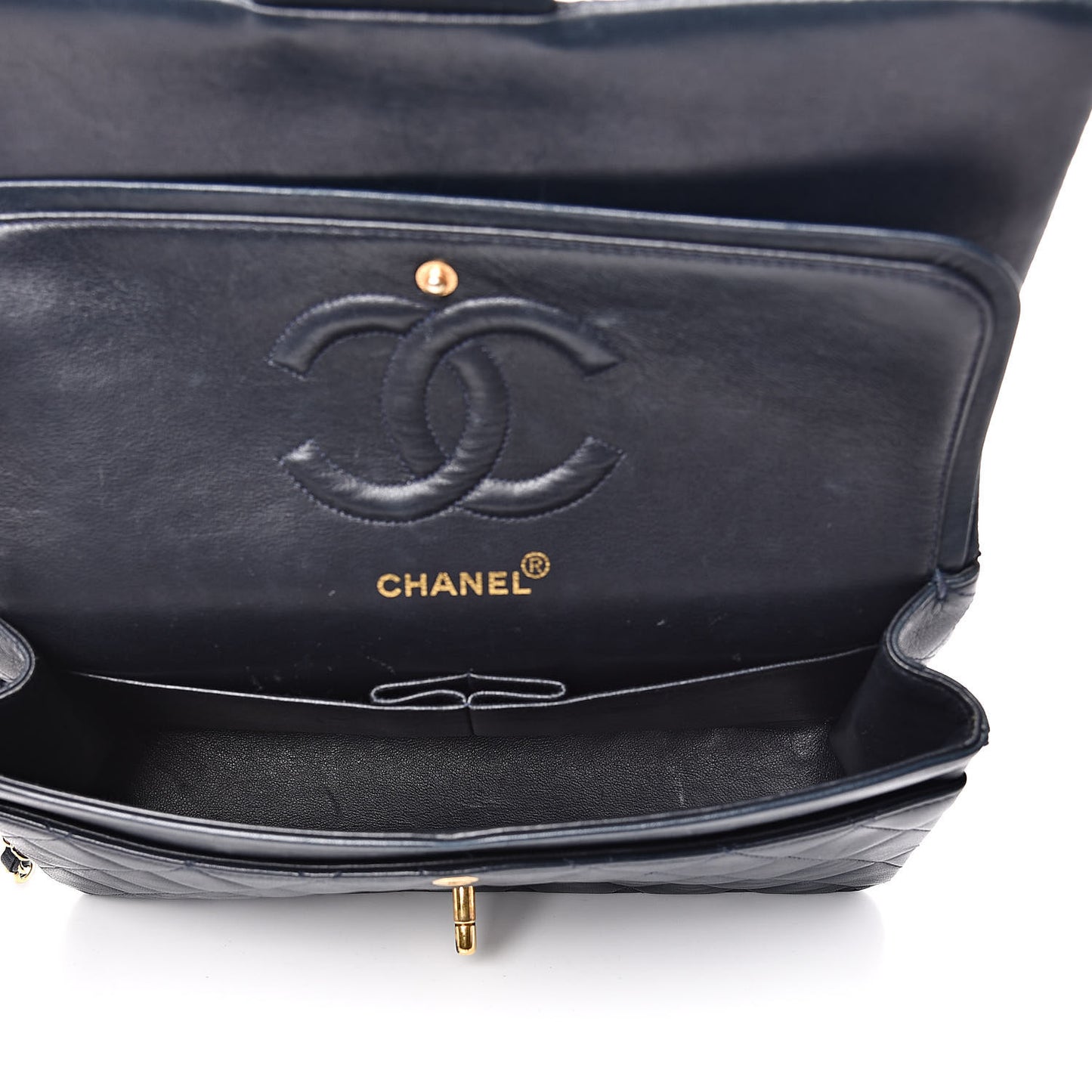 Lambskin Quilted Medium Double Flap Navy