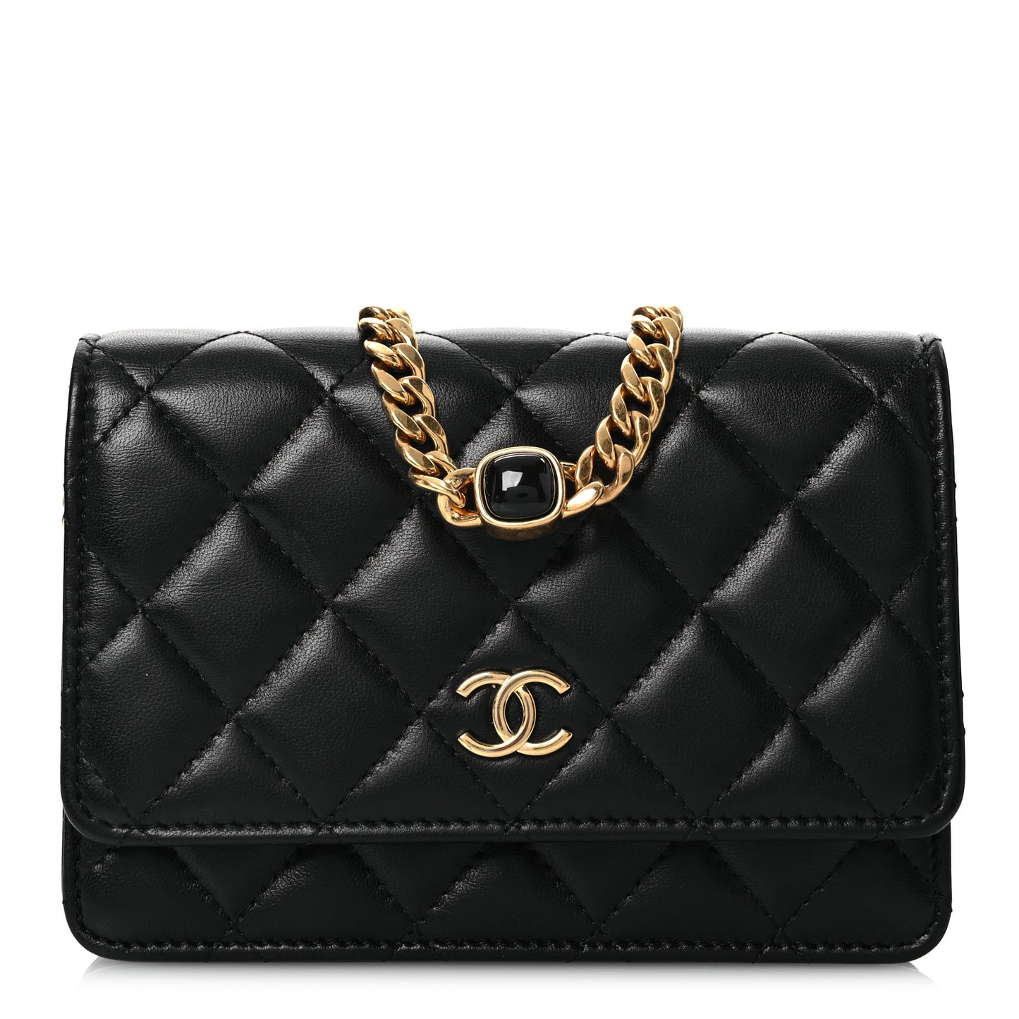 Lambskin Quilted CC Pearl Enamel Clutch on Chain WOC Black