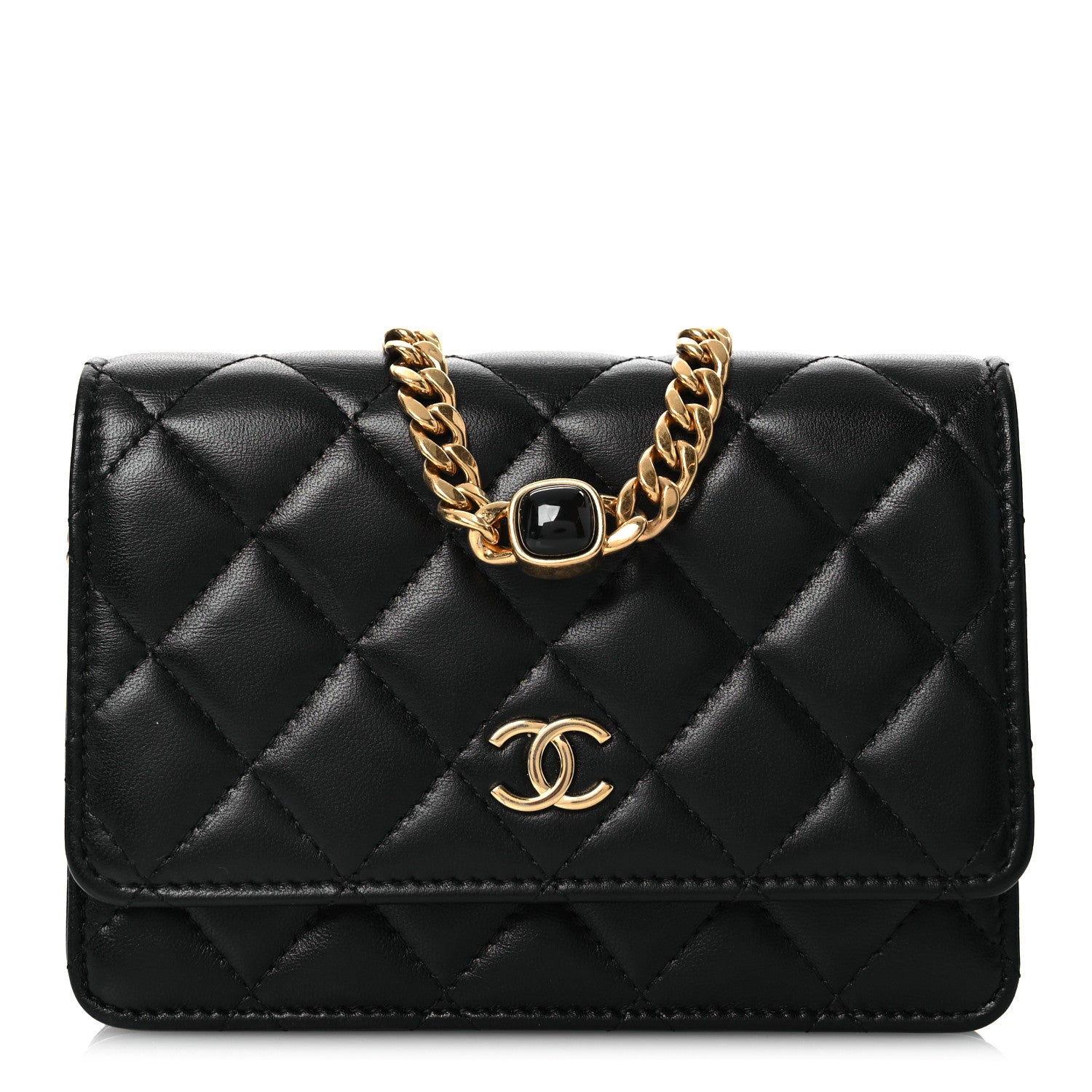 Chanel Lambskin Quilted CC Pearl Enamel Clutch on Chain WOC Black 1 of 13