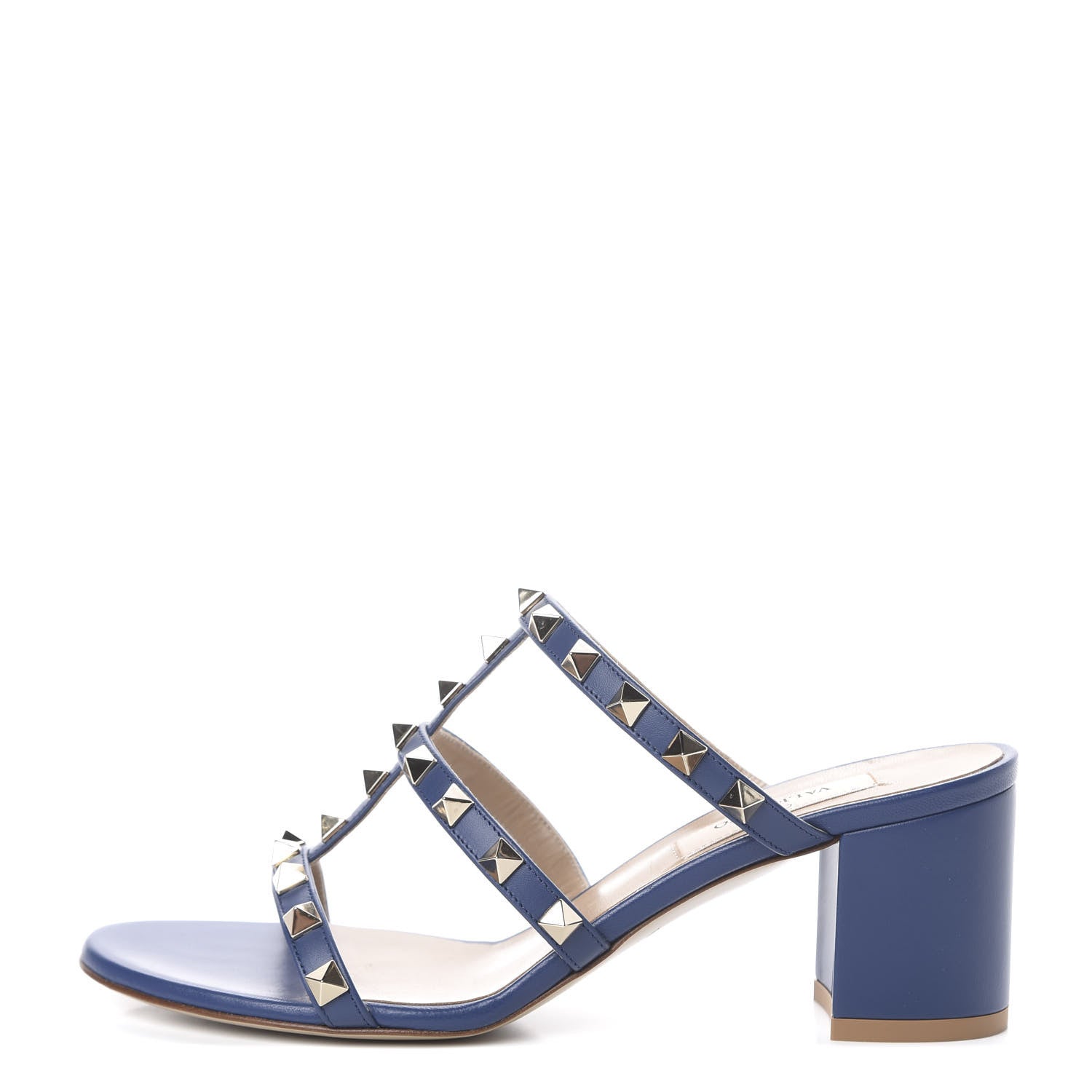 Valentino Garavani Calfskin Rockstud 60mm Caged Slide Sandals 36 Light Ocean 1 of 11