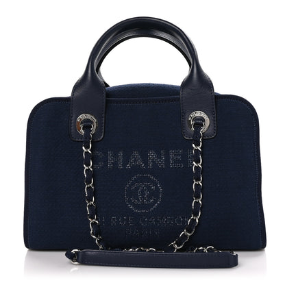 Chanel Mixed Fibers Small Deauville Bowling Bag Navy Blue 1 of 9