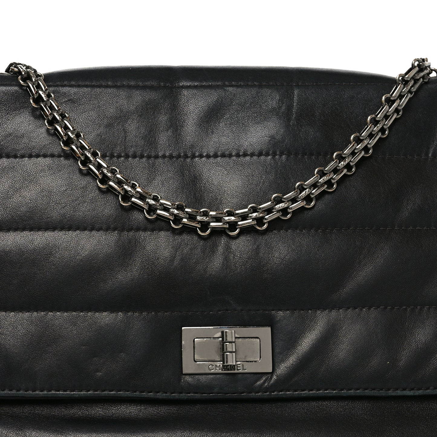 Lambskin Horizontal Quilt Jumbo Mademoiselle Flap Black