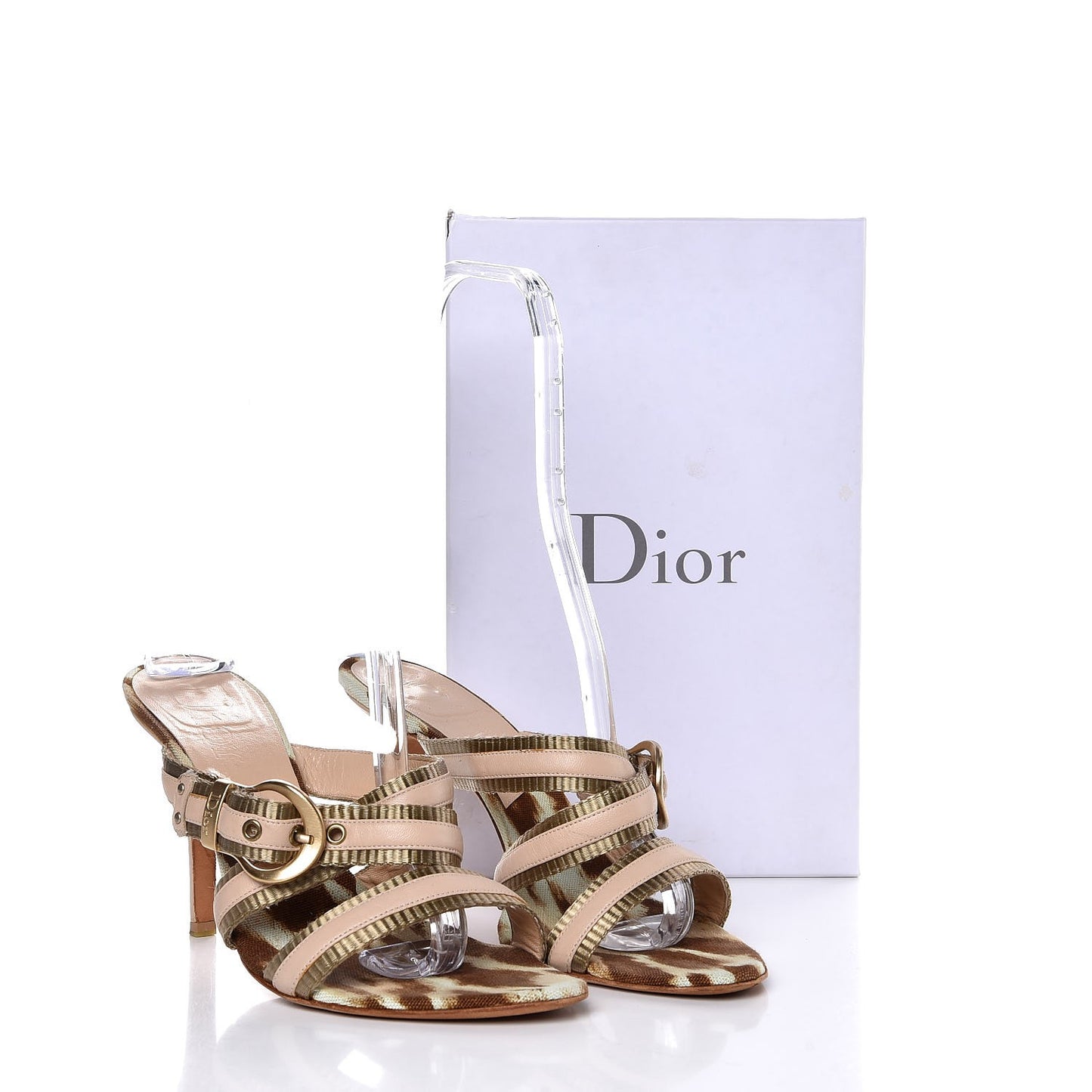 Calfskin Buckle Mule Sandals 40 Beige Gold