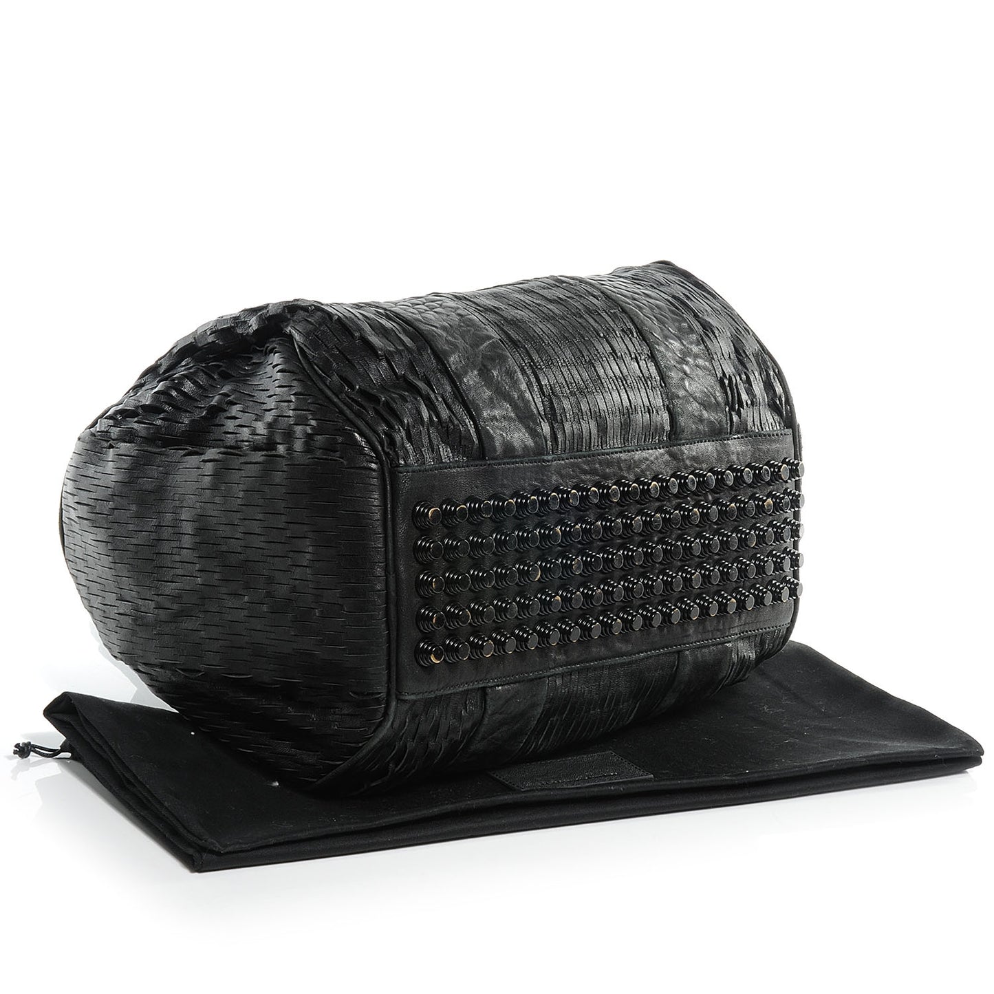 Leather Laser Cut Rocco Duffel w Black Nickel Hardware Black