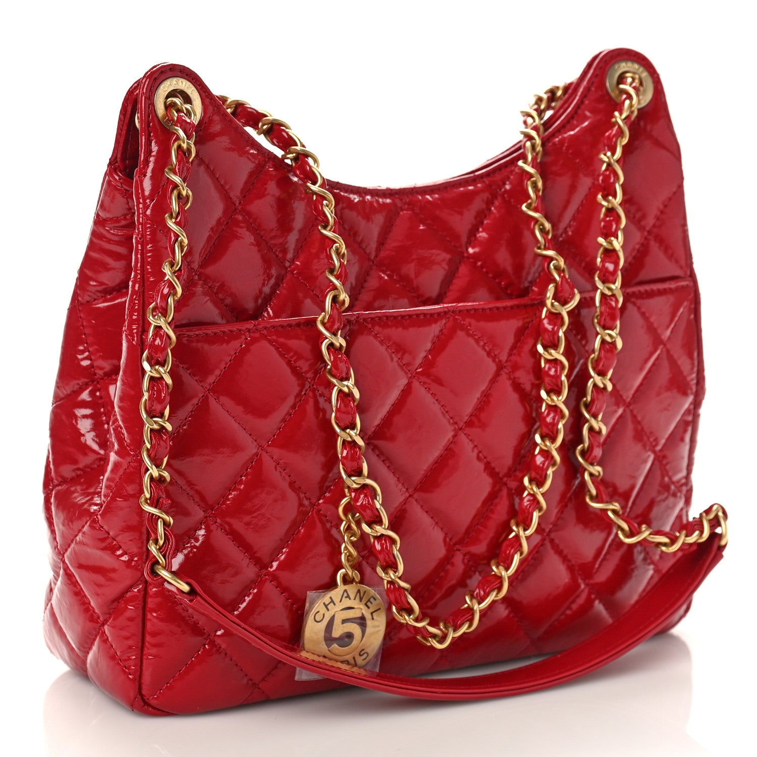 Chanel Shiny Crumpled Calfskin Quilted Wavy CC Hobo Red 3 of 9