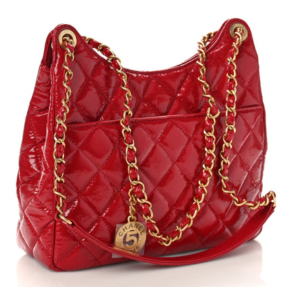 Chanel Shiny Crumpled Calfskin Quilted Wavy CC Hobo Red 3 of 9