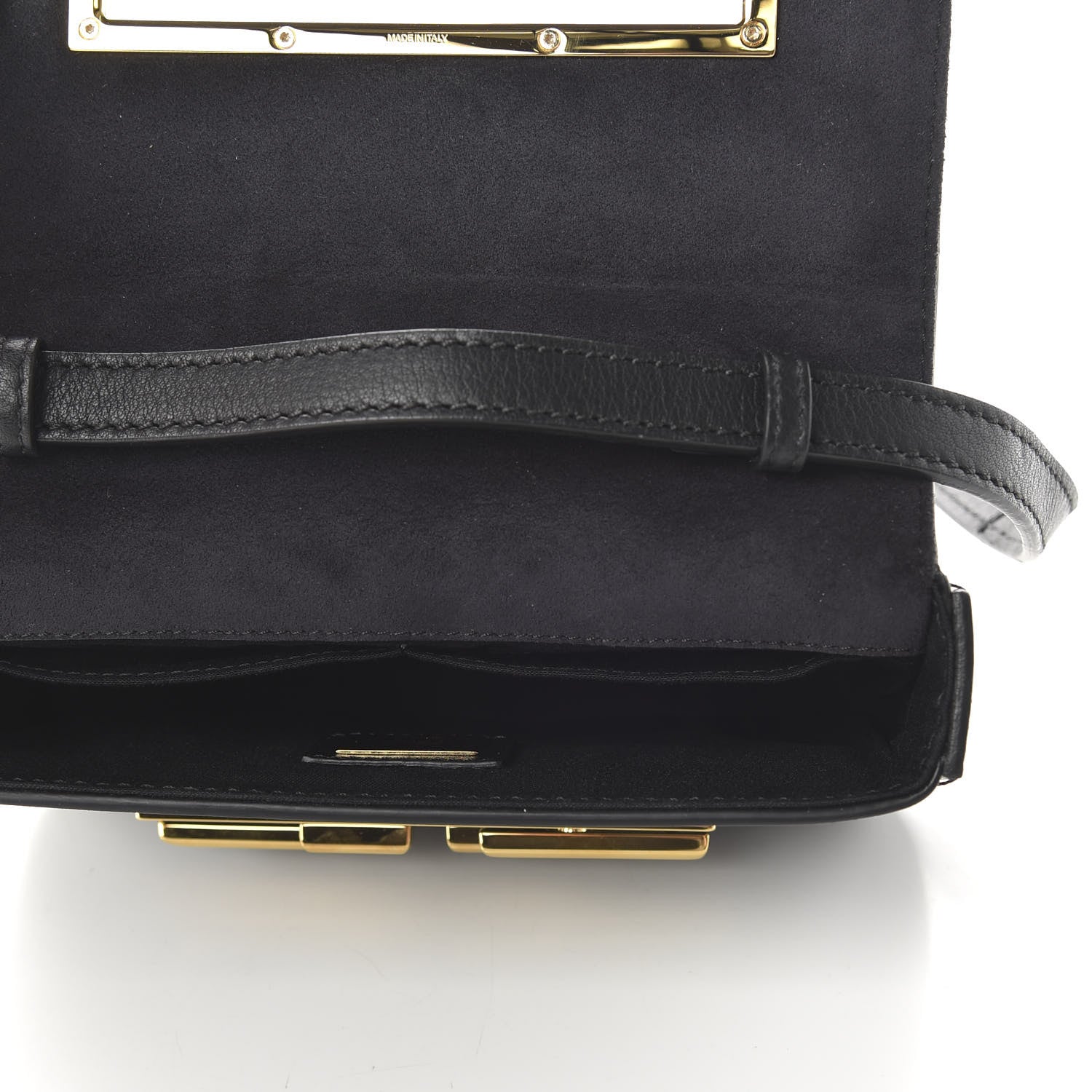 Fendi Vitello Dolce Crystal Studded Mini 3Baguette Shoulder Bag Black Gold 5 of 9