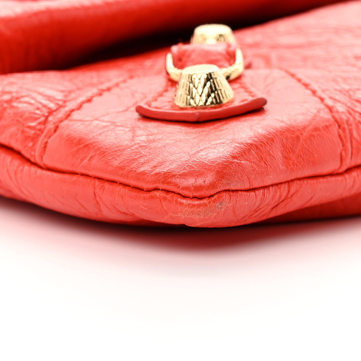 Balenciaga Agneau Giant 12 Gold Hardware Envelope Strap Clutch Rouge Coquelicot 9 of 13