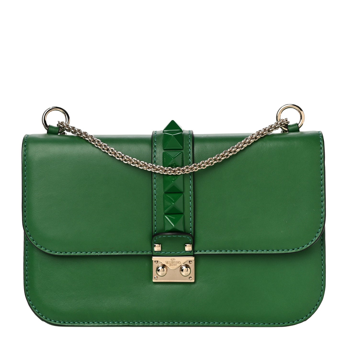 Vitello Medium Glam Lock Rockstud Flap Pop Green