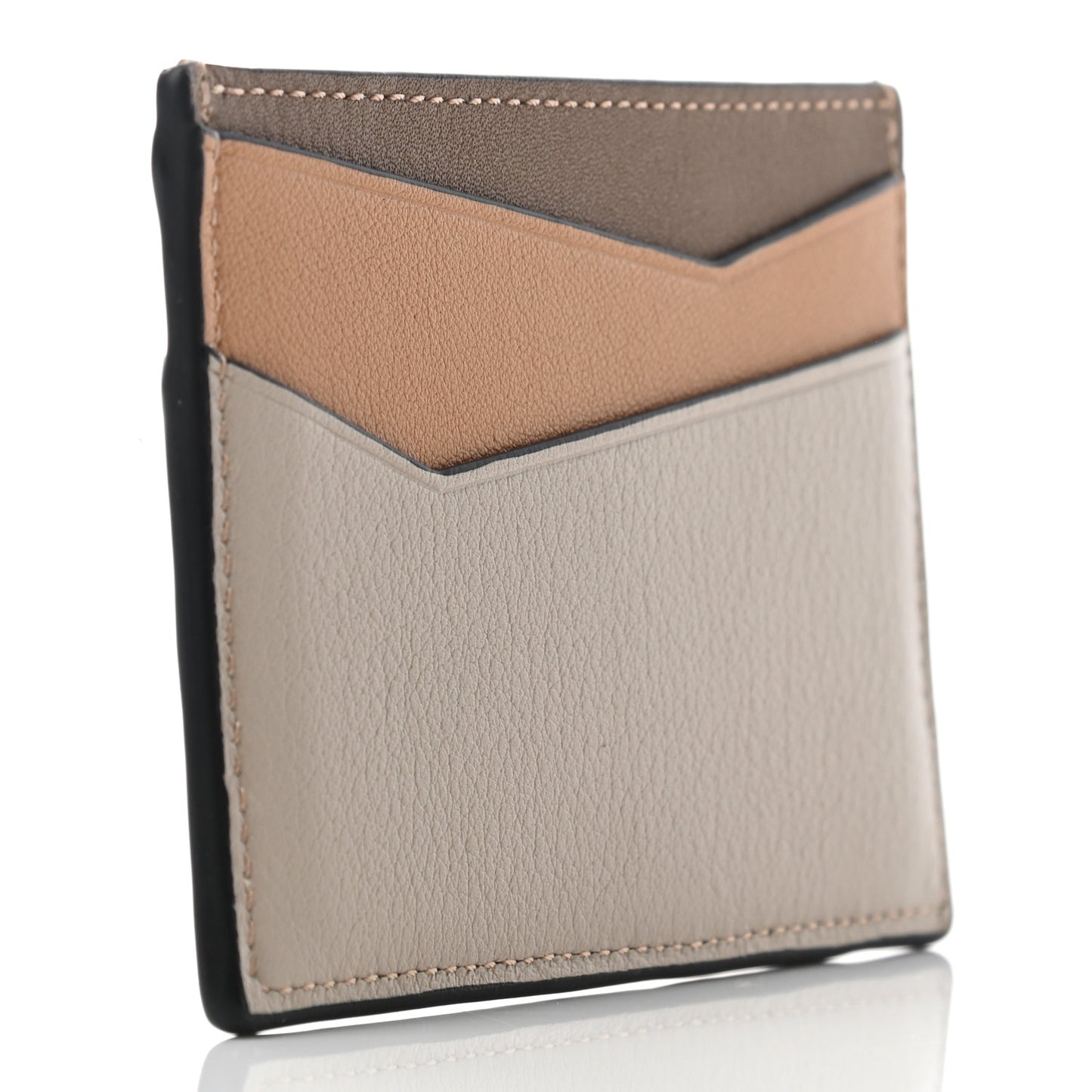 Calfskin Puzzle Colorblock Card Holder Camel