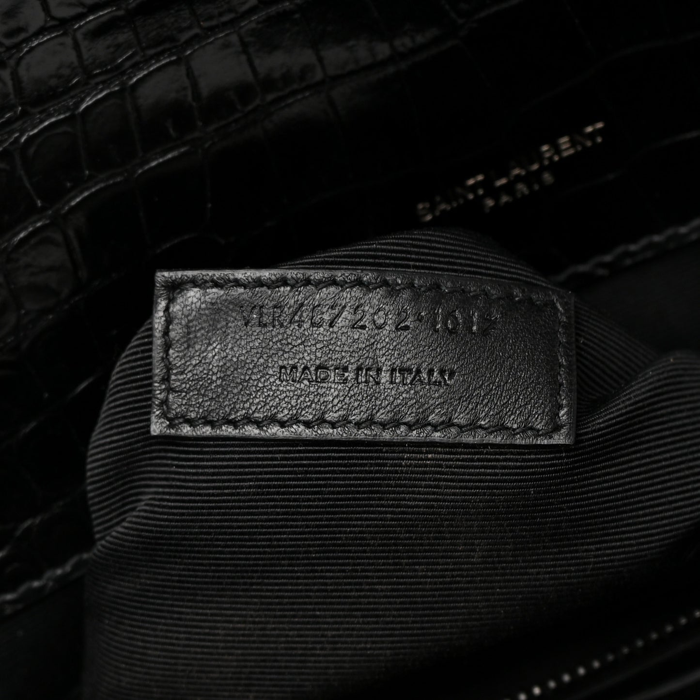 Calfskin Crocodile Embossed Monogram Large Satchel Black