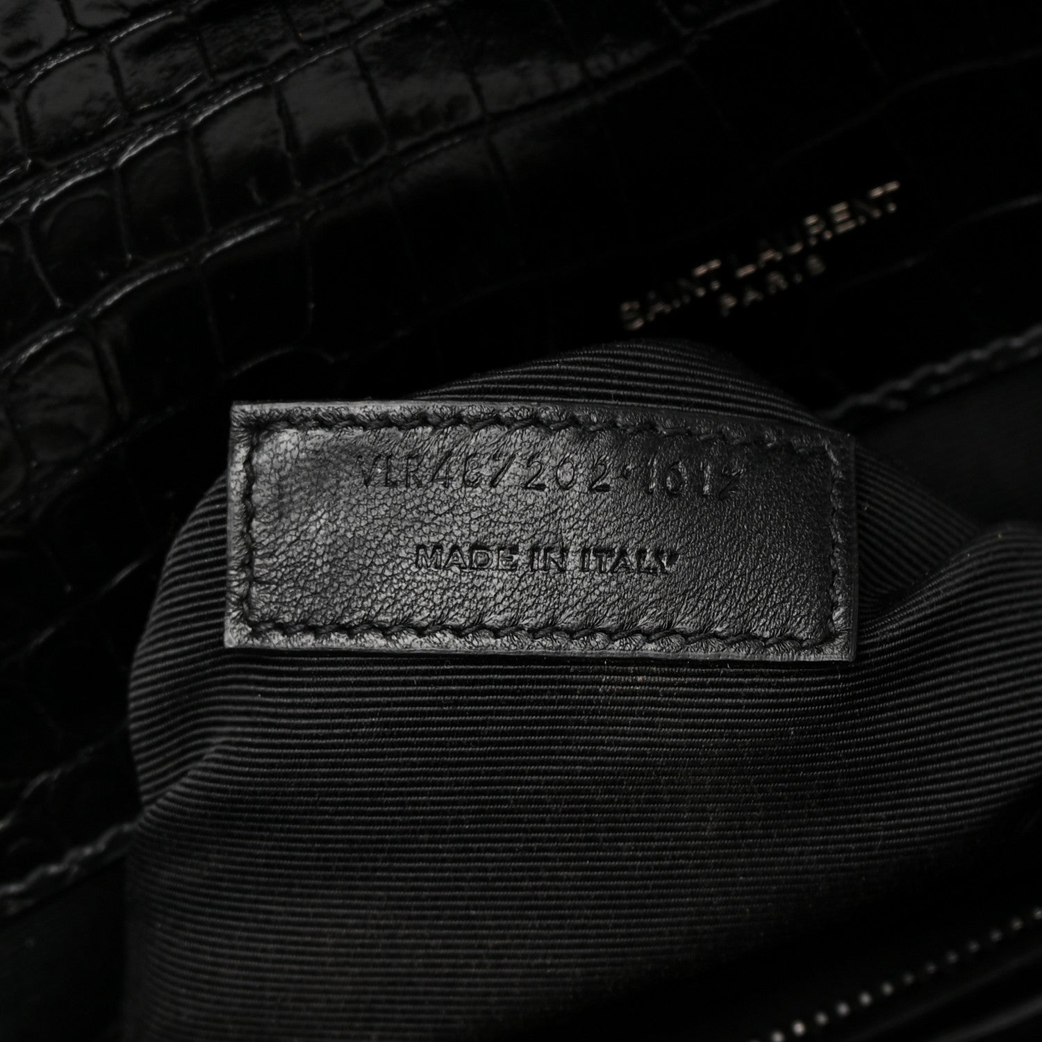 Saint Laurent Calfskin Crocodile Embossed Monogram Large Satchel Black 7 of 16