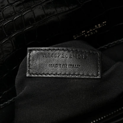 Saint Laurent Calfskin Crocodile Embossed Monogram Large Satchel Black 7 of 16