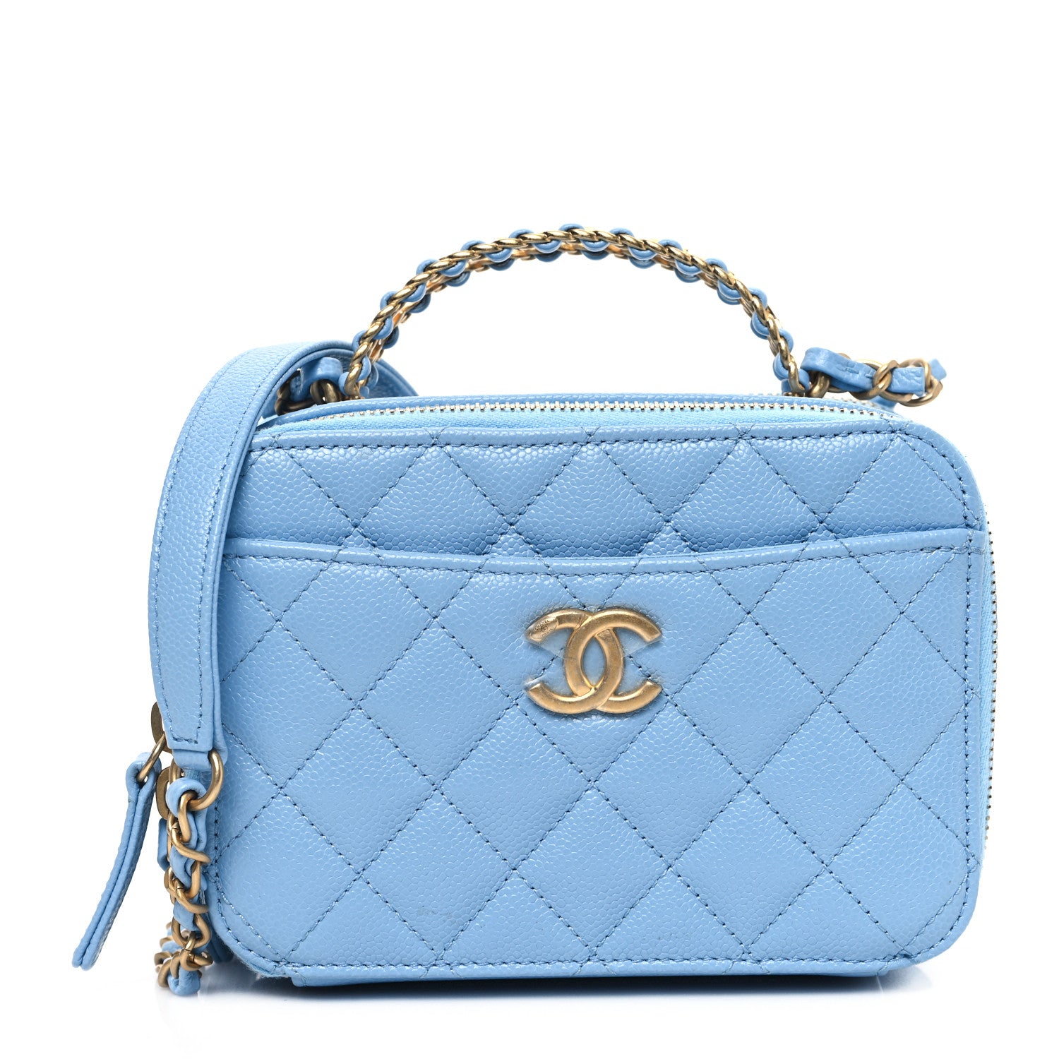Chanel Caviar Quilted Mini Pick Me Up Vanity Case Light Blue 1 of 11