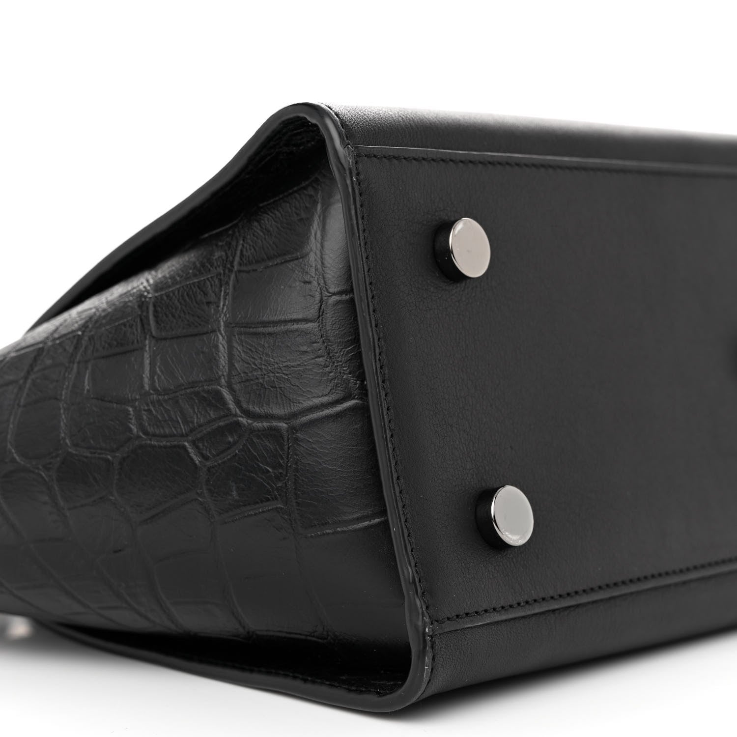 Saint Laurent Smooth Calfskin Crocodile Embossed Baby Monogram Downtown Cabas Black 9 of 12