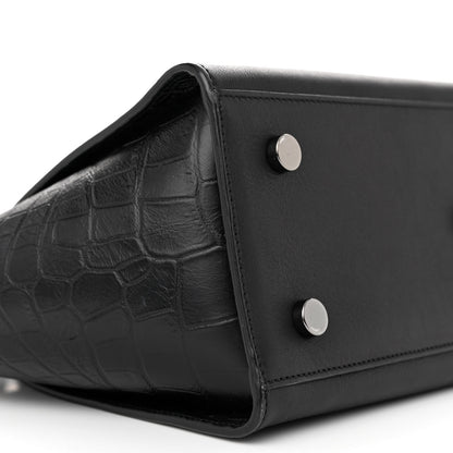 Saint Laurent Smooth Calfskin Crocodile Embossed Baby Monogram Downtown Cabas Black 9 of 12