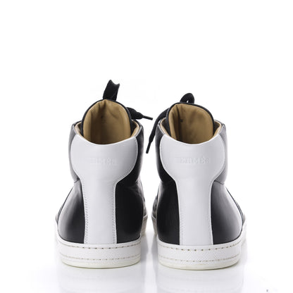 Hermes Calfskin Mens High Top Poker Sneakers 43.5 Black White 5 of 9