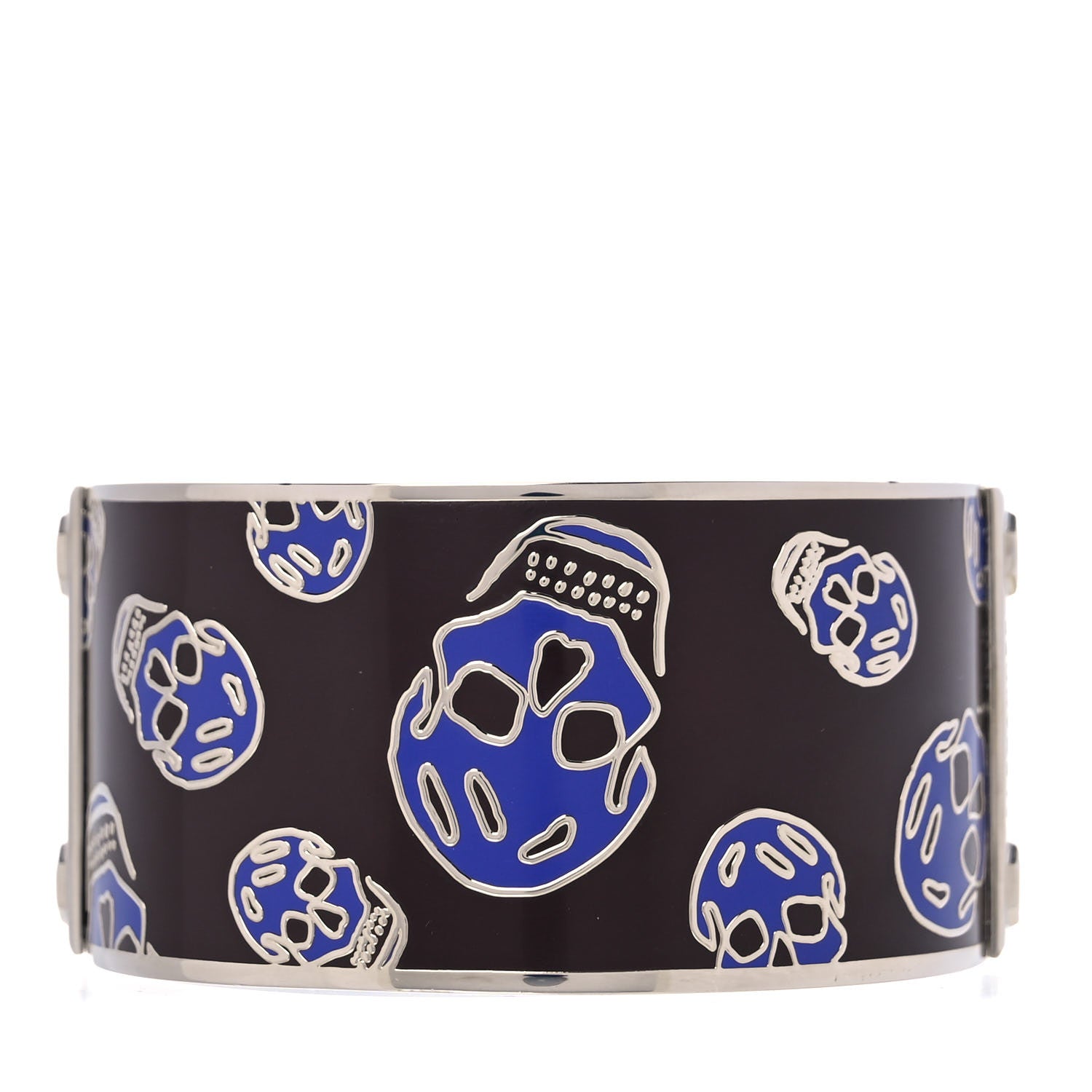 Alexander McQueen Wide Enamel Skull Bangle Bracelet Brown Blue 3 of 6