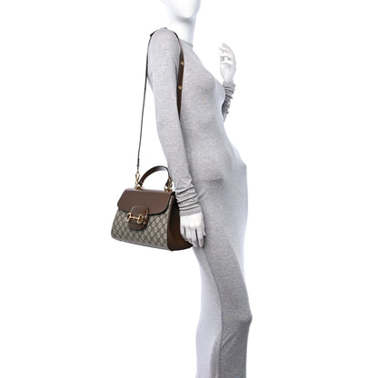 Gucci GG Supreme Monogram Calfskin Medium Horsebit 1955 Top Handle Bag Beige Ebony Brown Sugar 2 of 10