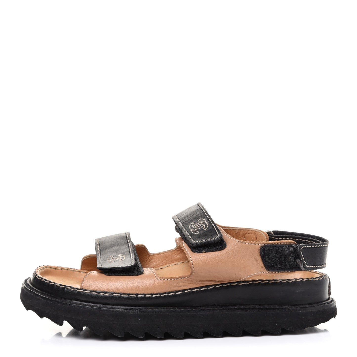 Lambskin Velcro Dad Sandals 37.5 Black Beige