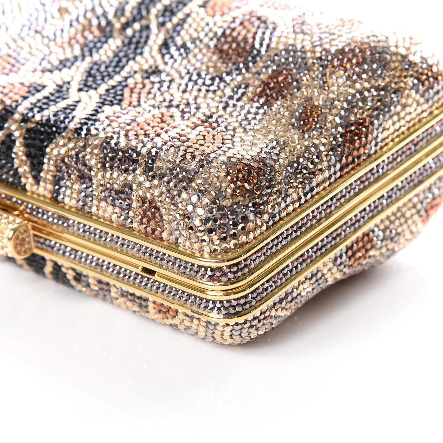 Crystal Leopard Minaudiere Clutch Gold Brown