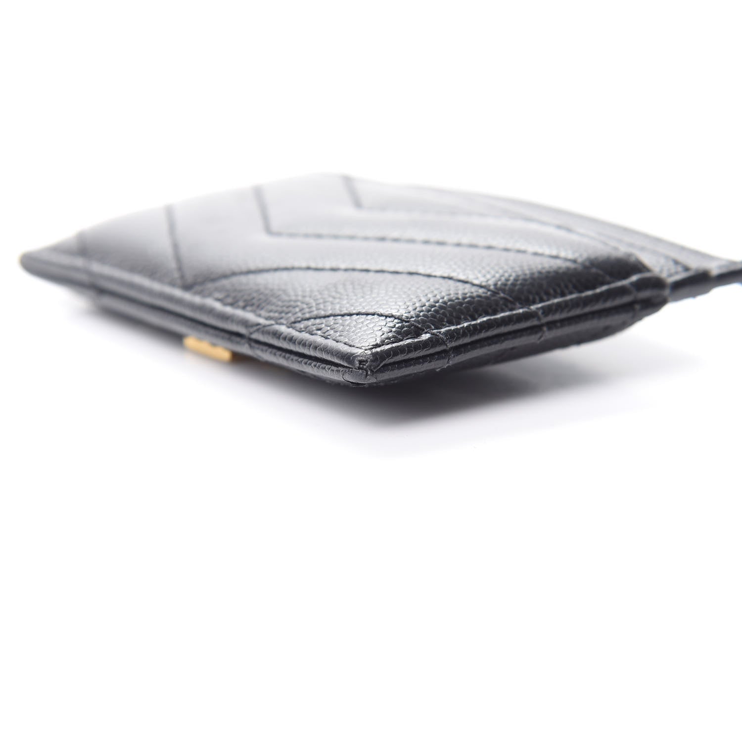 Saint Laurent Grain De Poudre Matelasse Chevron Monogram Credit Card Case Black 11 of 12