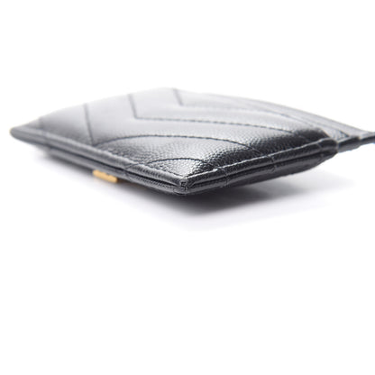 Saint Laurent Grain De Poudre Matelasse Chevron Monogram Credit Card Case Black 11 of 12