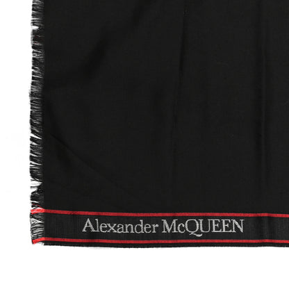 Alexander McQueen Wool Silk Selvedge Scarf Black Red 4 of 5