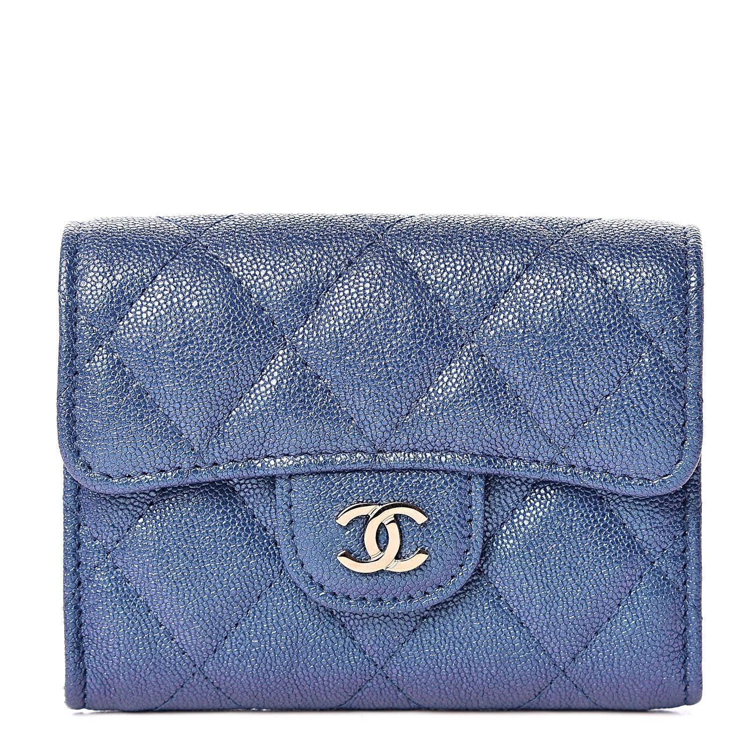Chanel Iridescent Caviar Quilted Flap Card Holder Wallet Dark Blue 1 of 9