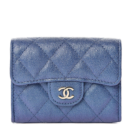 Chanel Iridescent Caviar Quilted Flap Card Holder Wallet Dark Blue 1 of 9