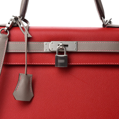 Hermes Epsom Horseshoe Kelly Sellier 28 Rouge Casaque Gris Tourterelle 12 of 13