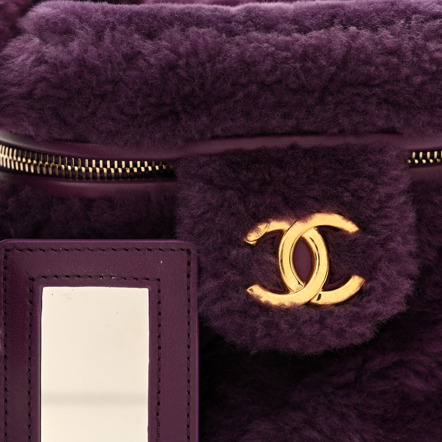 Shearling Lambskin Quilted Small Vanity Case Purple