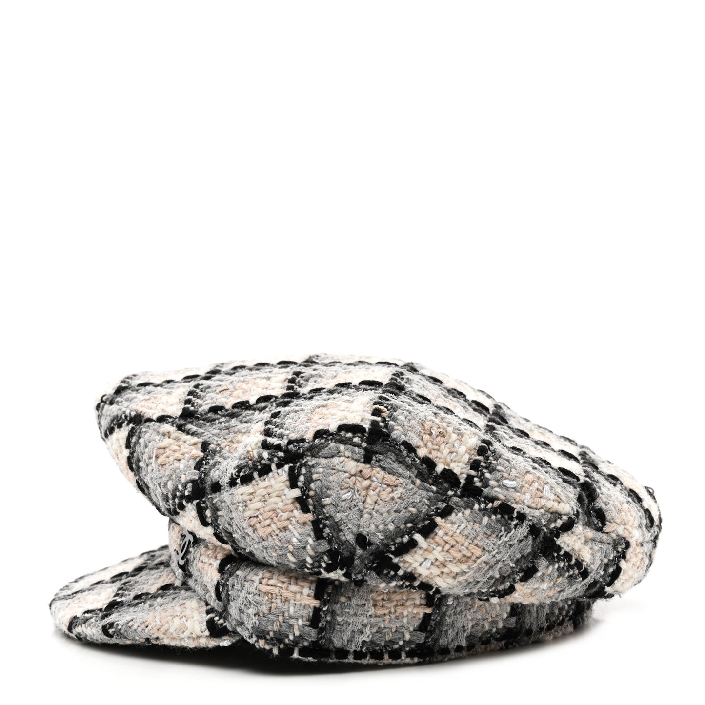 Cotton Tweed CC Beret S White Black Multicolor