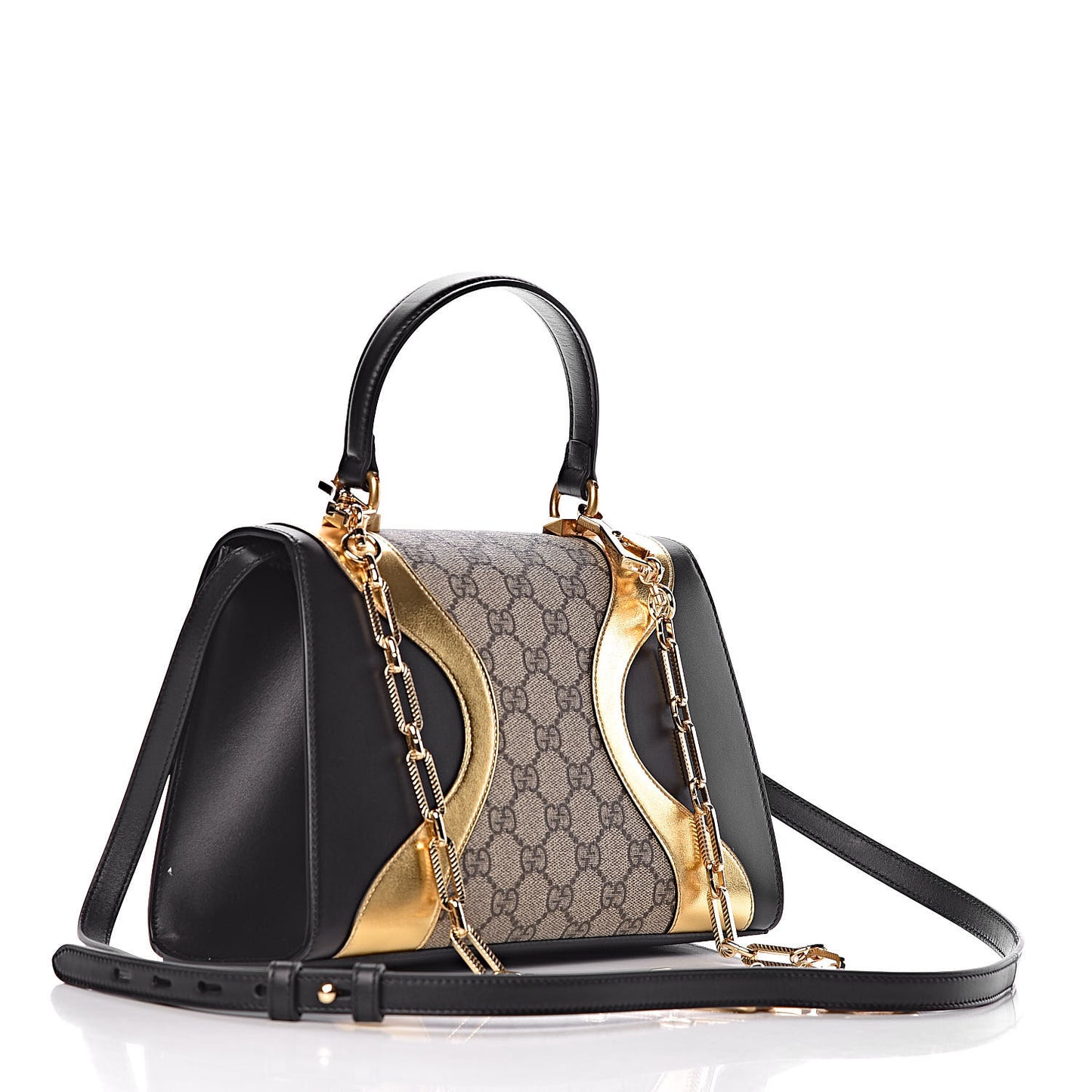 GG Supreme Monogram Small Osiride Top Handle Bag Black Gold