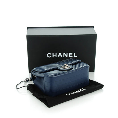 Chanel Caviar Chevron Quilted Mini Square Flap Navy Blue 4 of 8