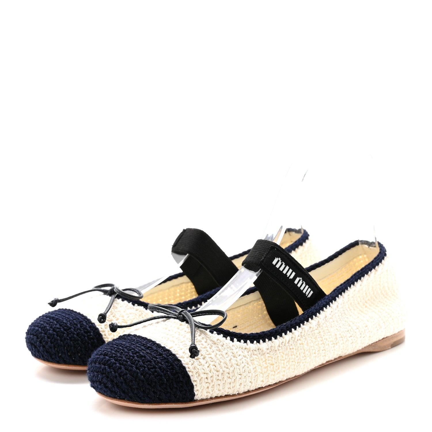 Miu Miu Cotton Crochet Knit Ballerina Flats 38.5 Avorio Blue 4 of 9