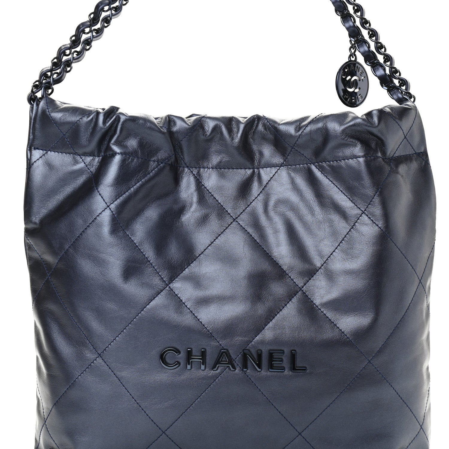 Chanel Metallic Calfskin Quilted Small Chanel 22 Navy Blue 9 of 11