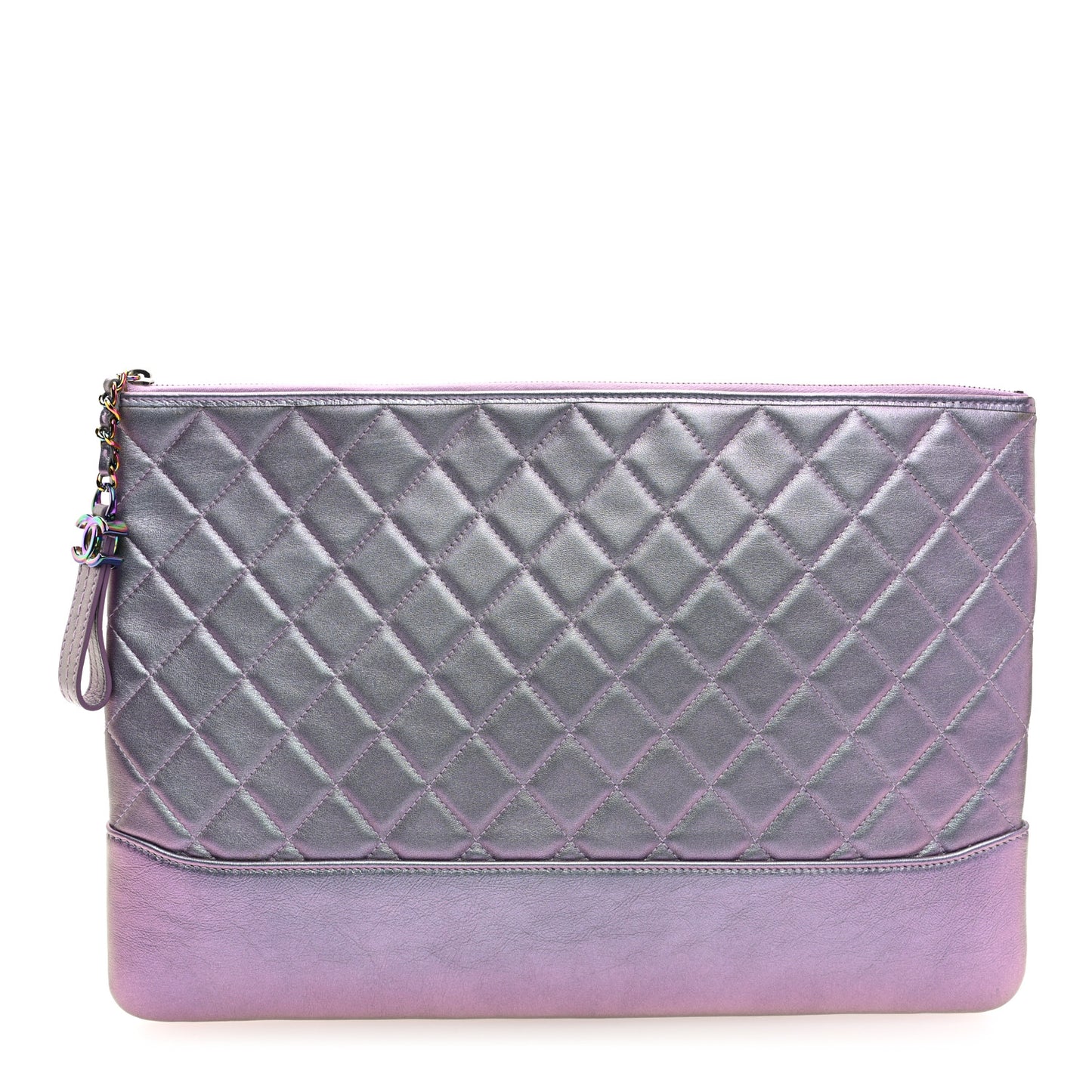 Iridescent Lambskin Quilted Large Gabrielle Cosmetic Case Light Purple