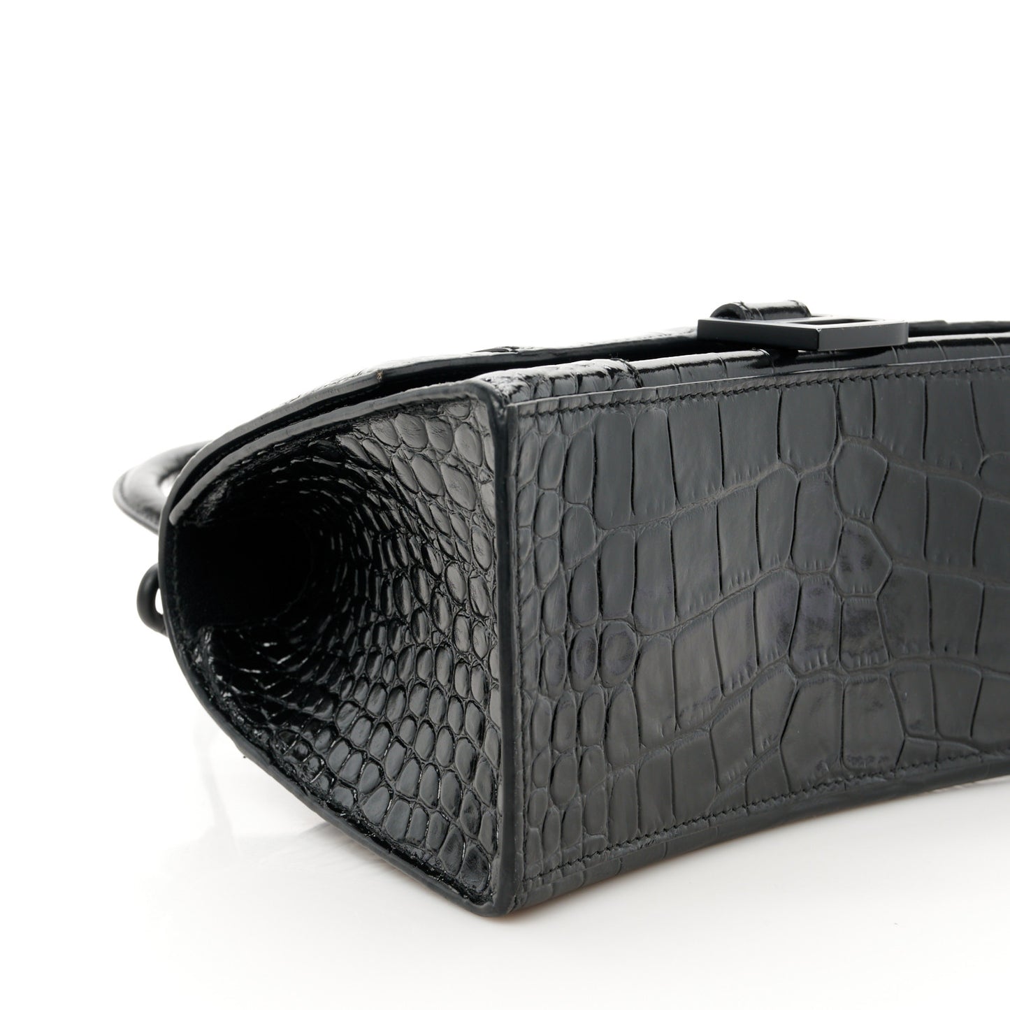 Shiny Calfskin Monochrome Crocodile Embossed Small Hourglass Top Handle Bag Black