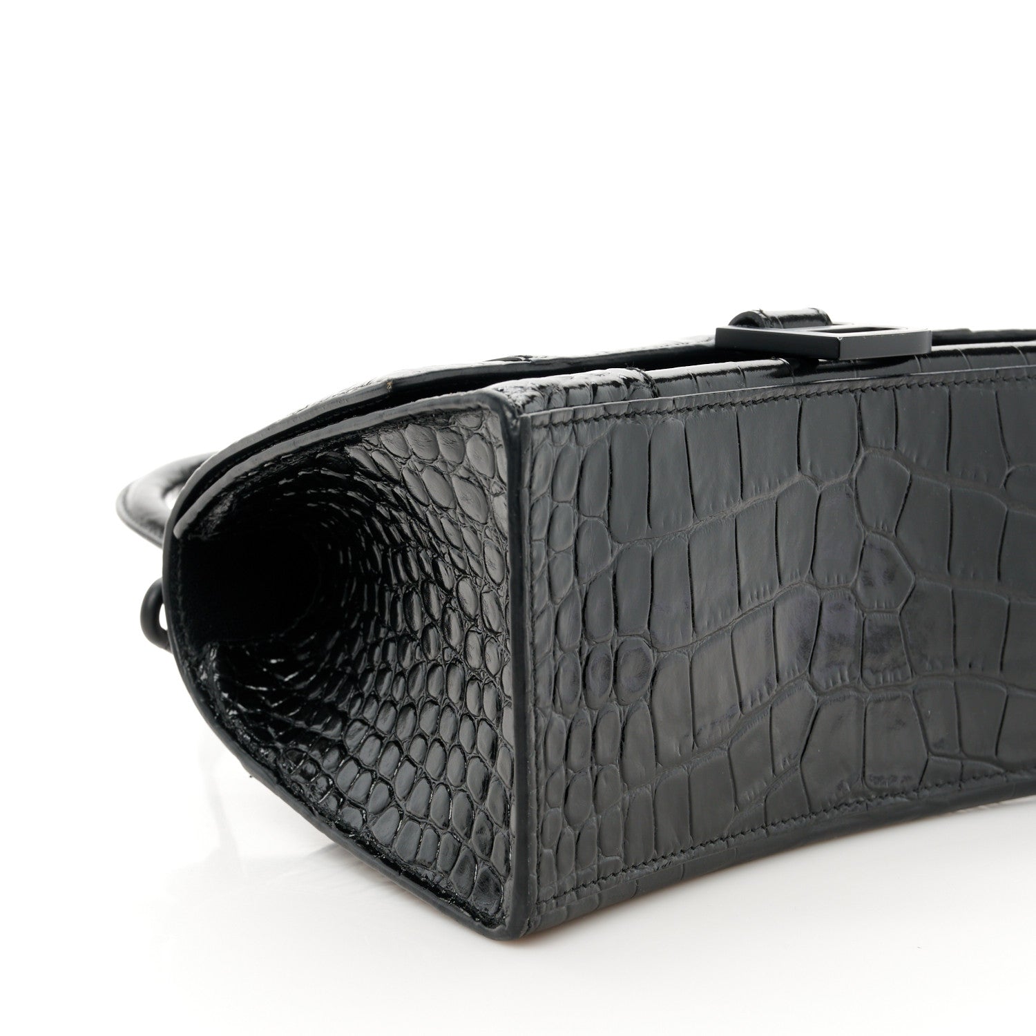 Balenciaga Shiny Calfskin Monochrome Crocodile Embossed Small Hourglass Top Handle Bag Black 9 of 10