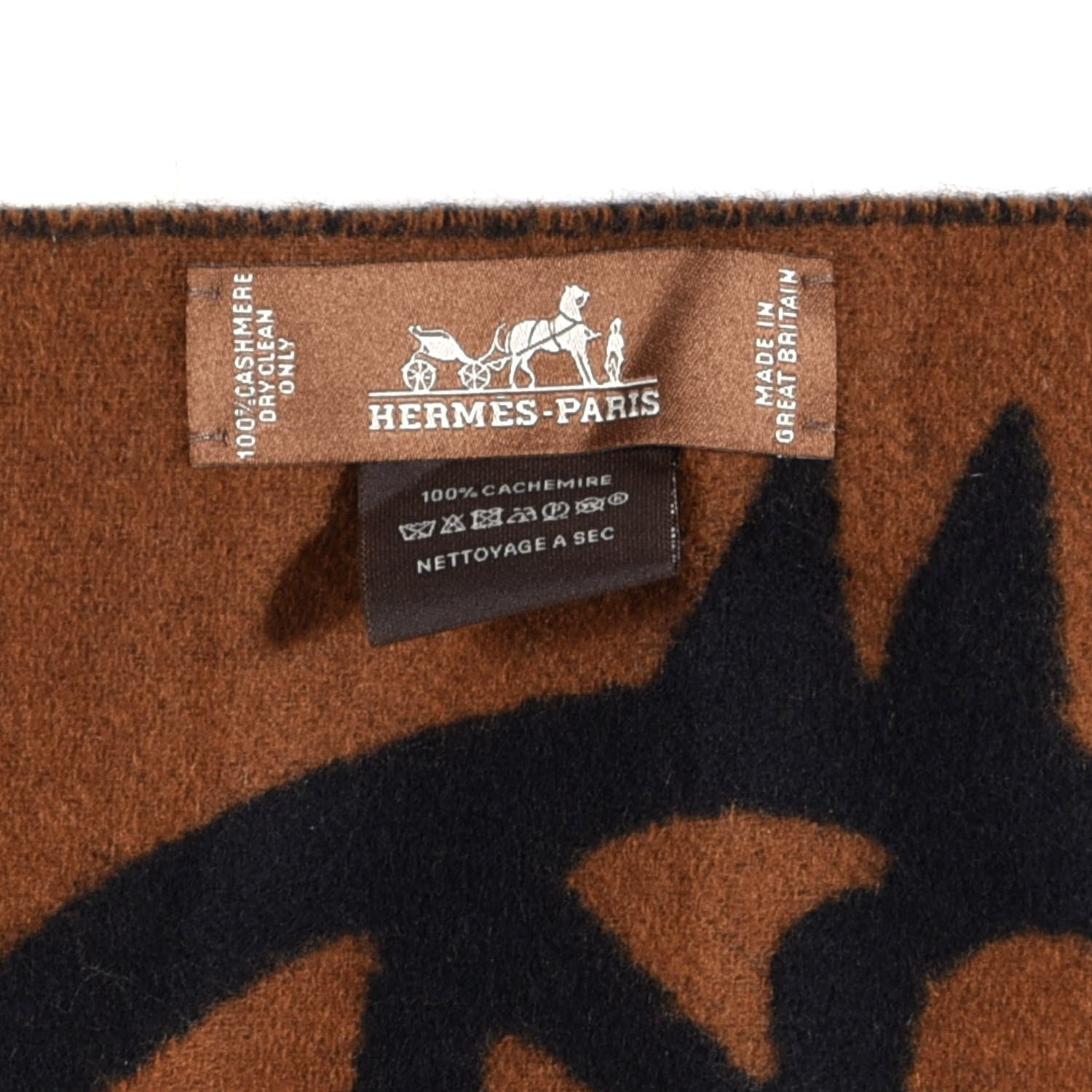 Hermes Cashmere Boucles et Camails Muffler Marine Caramel 3 of 3