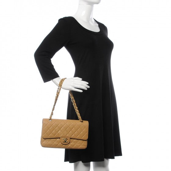 Chanel Caviar Quilted Medium Double Flap Beige 2 of 13
